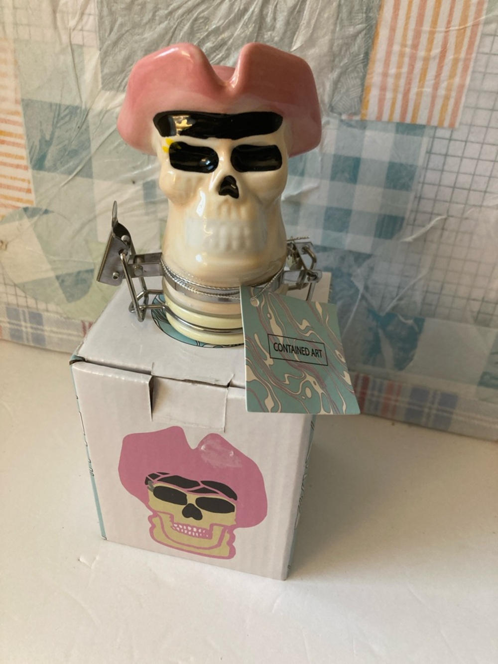 Small Pink Skull Ceramic Storage Jar - Home Kitchen  Storage or ornamental